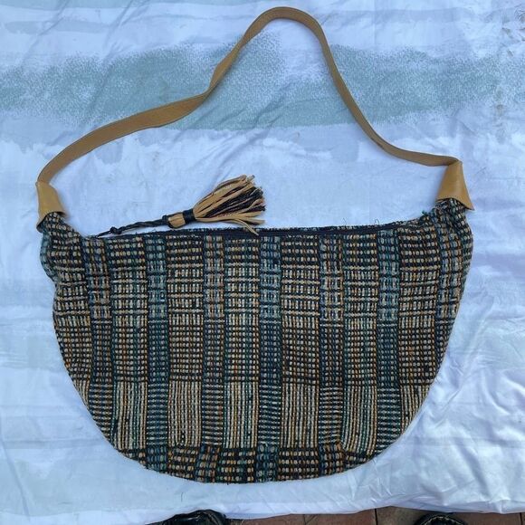 Vintage 80s  Woven Plaid SLOUCHY HOBO Shoulder Bag Made In India - Picture 1 of 10